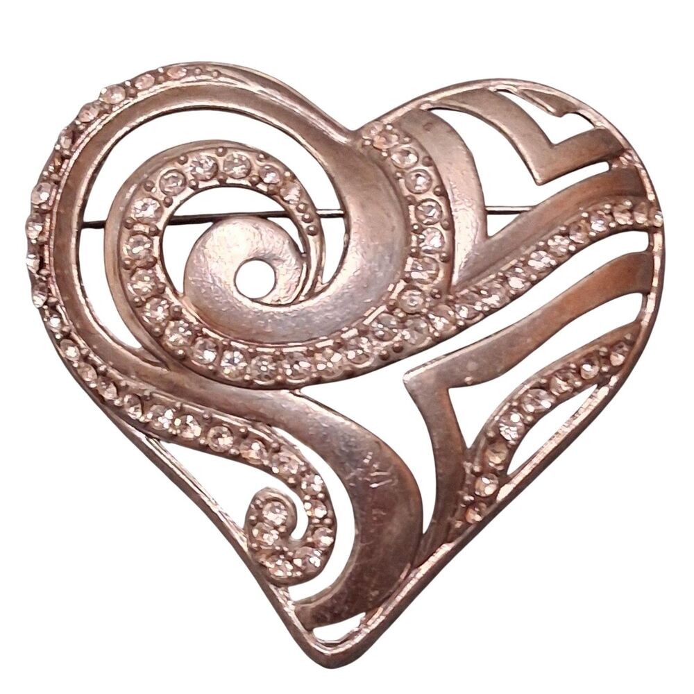 Chico's Silver Tone Rhinestone Swirl Heart Brooch AHA 2008
